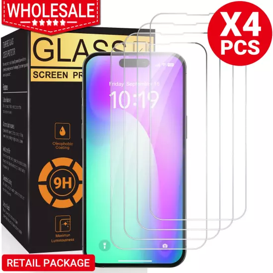 Wholesale LOT Tempered Glass Screen Protector For iPhone 16 15 14 13 12 Pro Max