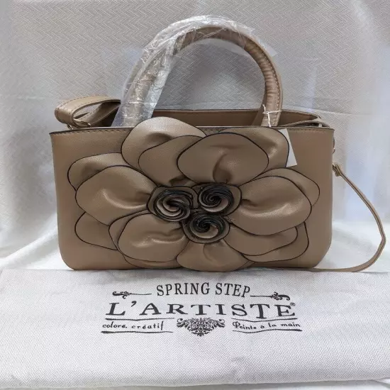 L'ARTISTE-HB-BLOOM TAN VEGAN LEATHER MULTI COMPARTMENT STUNNING HANDBAG