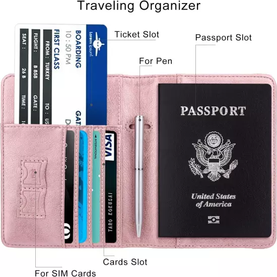 Passport Holder for Travel, RFID Passport Cover Wallet for Women Men, PU Leather