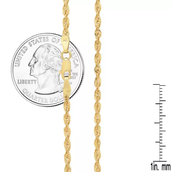 10K Yellow Gold Light 2mm-4mm Diamond Cut Rope Chain Necklace 16"- 30" Hollow