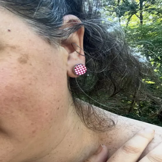 Pink Skater Punk Checkered Race Flag Stud Earrings Jewelry Accessories