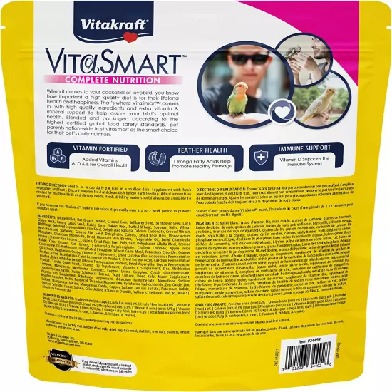 Vitakraft Vita Smart Gourmet Cockatiel and Lovebird Food - Vitamin-Fortified - D