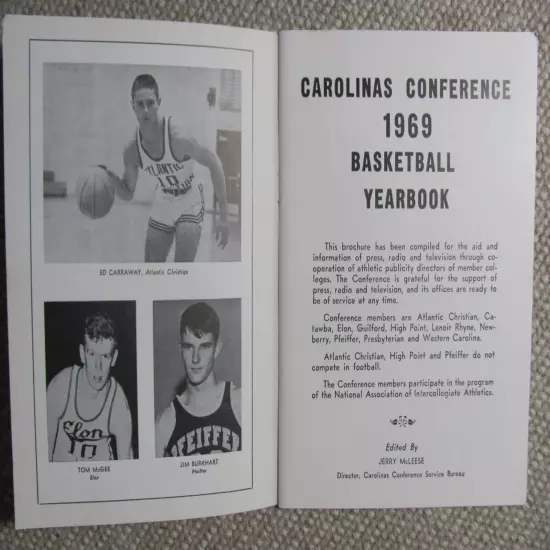 1969 Carolinas Conference Basketball Media Guide JC9