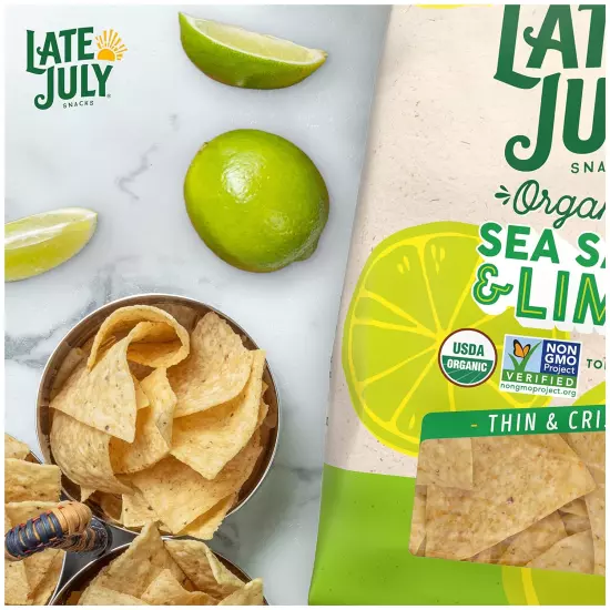 Snacks Thin and Crispy Organic Tortilla Chips with Sea Salt and Lime, 10.1 Oz Ba