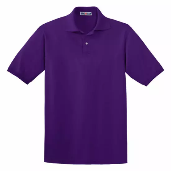 Jerzees Men's Short Sleeve Rib Knit Two-Button Placket Sport Polo Shirt. 437M