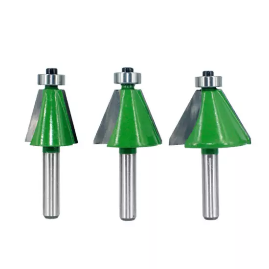 8mm Shank 15° 22.5° 30° Chamfer and Bevel Edging Router Bit GREEN 3PCS Set