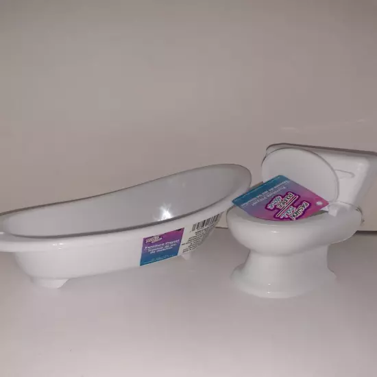 NEW Barbie Fashion Type Doll Furniture White BATHROOM BATH TUB & TOILET HTF