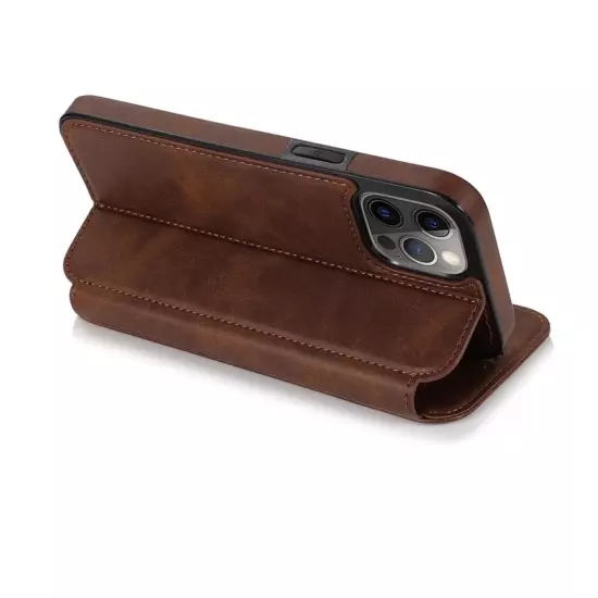 Brown PU leather wallet credit card mobile phone case cell iphone 13 mini B23