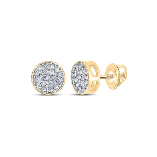 14K Yellow Gold Mens Round Diamond Cluster Earrings 1/6 Cttw