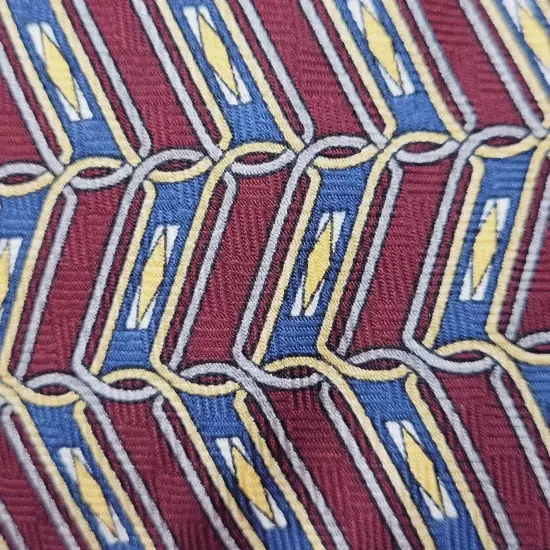 Geoffrey Beene Classic Silk Necktie USA Made Geometric Maroon Blue Yellow Shades