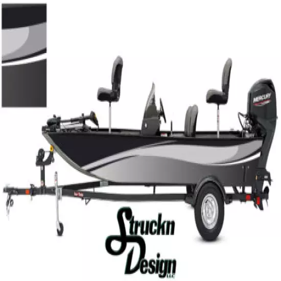 Swirl Graphic Abstract Design Fishing Bass Boat Black Wrap Vinyl Decal USA Kit