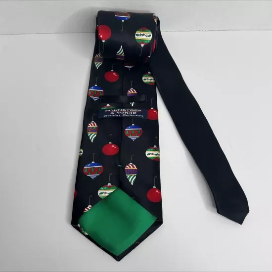 Roundtree & Yorke Men's Blue 100% Silk Christams Holiday Ornament Tie Necktie