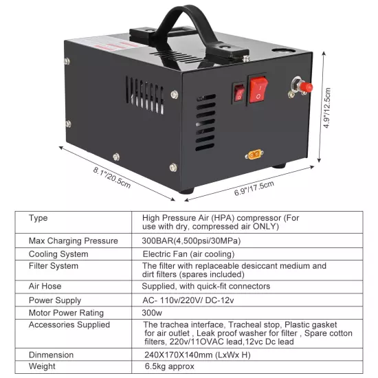 PCP Air Compressor w/Built-in Fan 4500PSI/30MPa Portable Manual-Stop