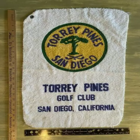 VINTAGE RARE ANTIQUE GOLF TOWEL TORREY PINES GOLF CLUB SAN DIEGO CALIFORNIA