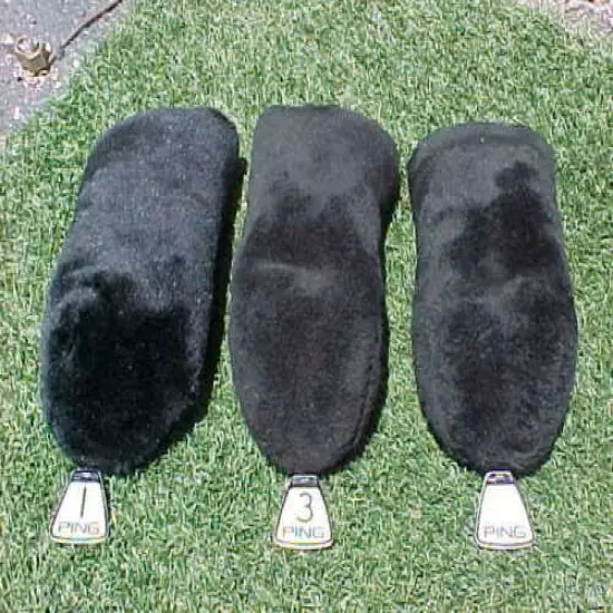 Ping Karsten Vintage Plush Barrel Wood Golf Club 3 Head Covers Set BLACK 1 3 X