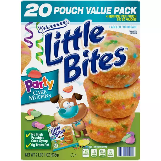 Entenmann’s Little Bites Party Cake Muffins, 1.65 Ounce (Pack of 20)