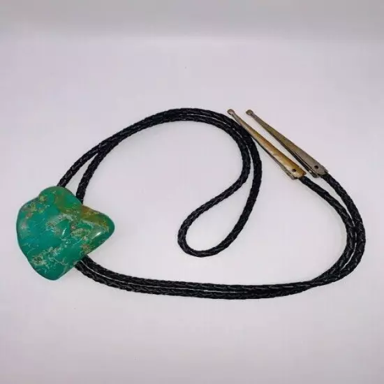 Country Western Polished Natural Turquoise Stone Leather Bolo Tie Jewelry