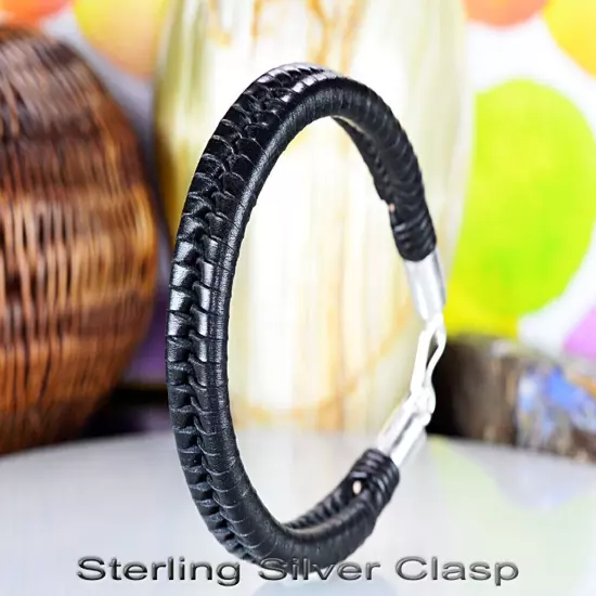 Armband Wristband Kangaroo Leather Sterling Silver Men Bracelet 1B-095