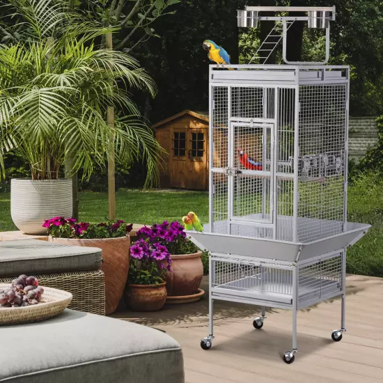 61" Large Bird Cage with Rolling Stand for Parrot Cockatoo Pet House Wrought Iro