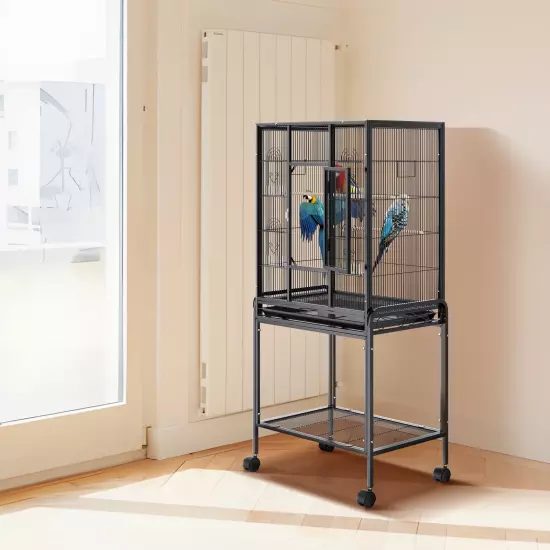 53'' Rolling Metal Birdcage with Rolling Stand and Castor Wheels, Parrot Cage wi