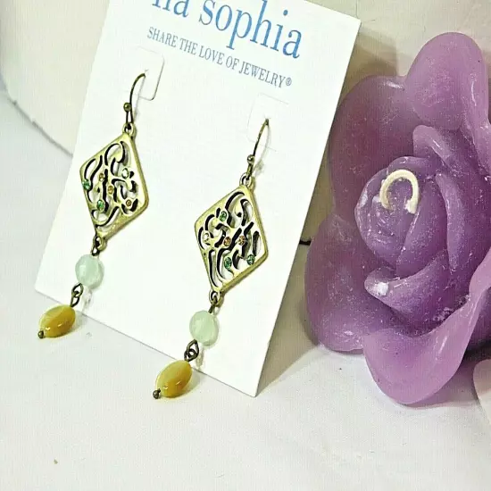 Beautiful Lia Sophia "ATRIUM" Dangle Earrings, Glass Cat's Eye, NWT