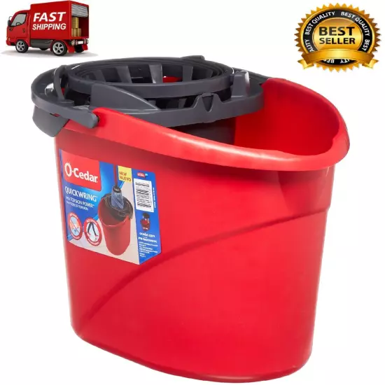 QuickWring Bucket, 2.5 Gallon Mop Bucket with Wringer, Red