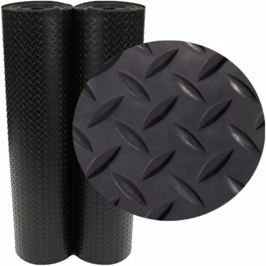 Diamond-Plate Rubber Flooring Rolls - 3 Mm X 4 Ft X 7 Ft Rolls - Black