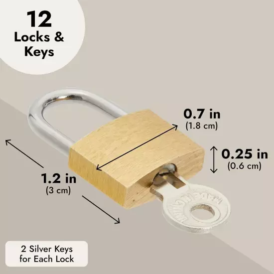 Juvale 12 Pack 1.2-Inch Small Luggage Locks with Keys - Mini Padlocks for Locker