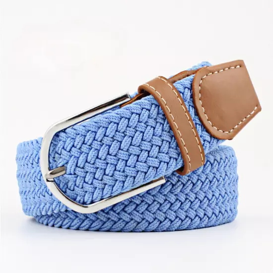 Mens Ladies Belts Canvas Webbing Braided Leather U Buckle Elastic Woven Stretch