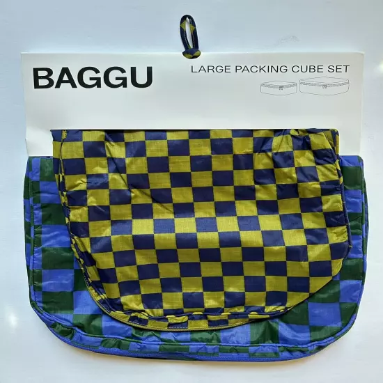 NEW! Baggu *LARGE* PACKING CUBE SET in “Jewel Checks” — Washable Recycled Nylon