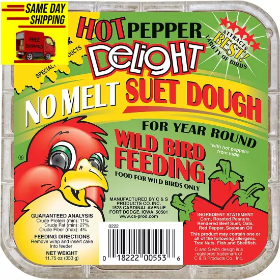 C&S Hot Pepper Delight No Melt Suet Dough 11.75 Ounces, (Pack of 8)