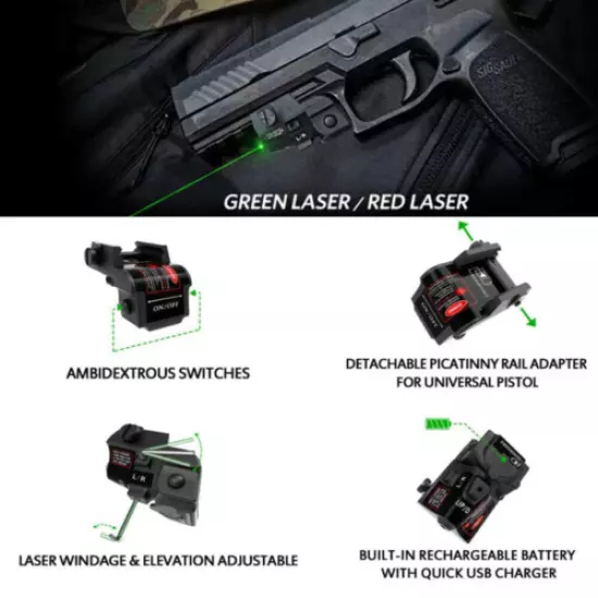 Green Blue Laser Sight USB Rechargeable For Glock 17 18c 19 Taurus G2 G2C G3 G3C