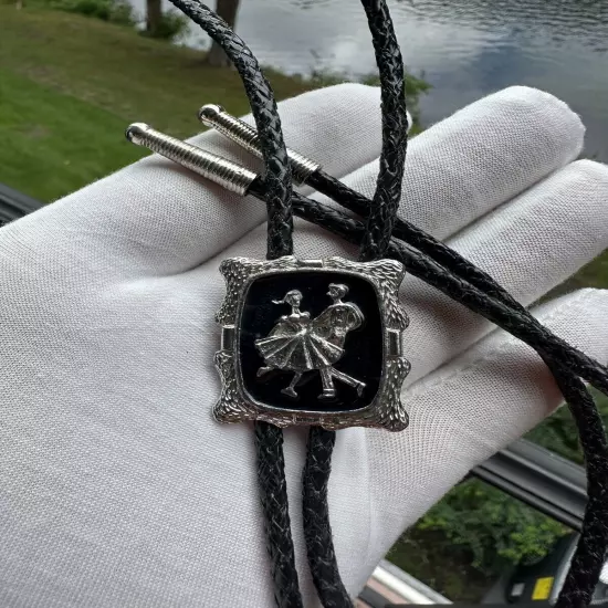 Vintage Western Silver Tone With Resin Bolo Tie