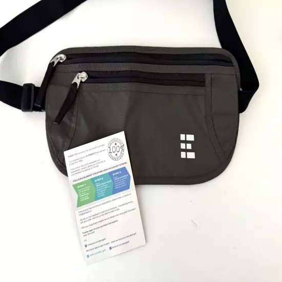 Zero Grid Money Belt Water Resist, Rip Stop Nylon W/RFID Blocking - Grey