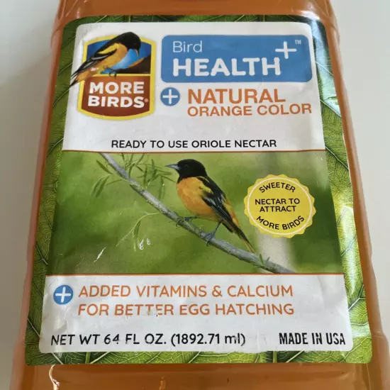 64FL OZ More Birds Health Plus Ready To Use Oriole Nectar Natural Orange