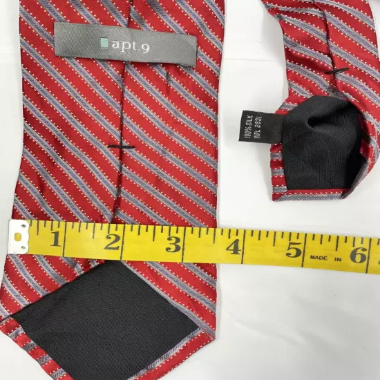 Apt. 9 Red Silver Striped Regimental Repp Silk Tie 3.8" x 57"