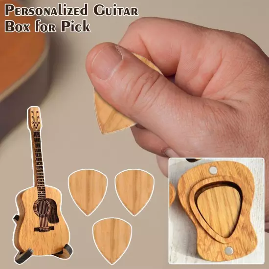 Guitar Pick Wooden Guitar Picks Holder Guitar Pick Case Box Portable Gifts