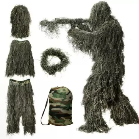 5 in 1 Ghillie Suit 3D Camouflage Hunting Apparel Woodland Desert Jungle Hunting