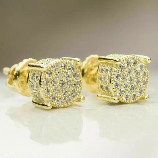 3Ct Round Lab-Created Diamond Men's Cluster Stud Earrings 14K Yellow Gold Finish