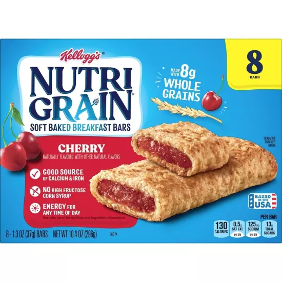 Nutri-Grain Soft Baked Breakfast Bars, Made with Whole Grains, Kids Snacks, Valu