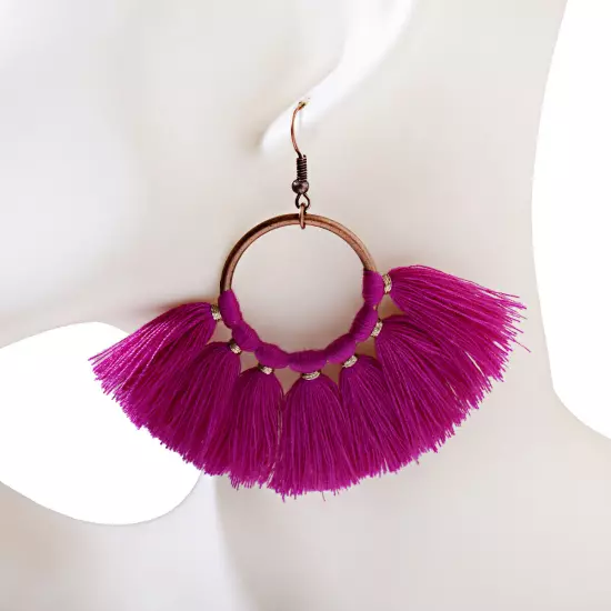 Fashion Women Bohemian Earrings Long Tassel Fringe Drop Dangle Ear Stud Jewelry