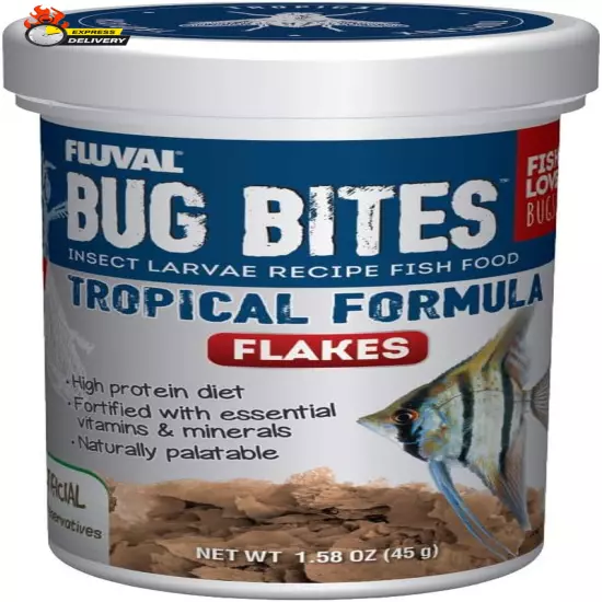 Bug Bites Tropical Fish Food, Flakes for Small to Medium Sized Fish, 1.59 Oz., A