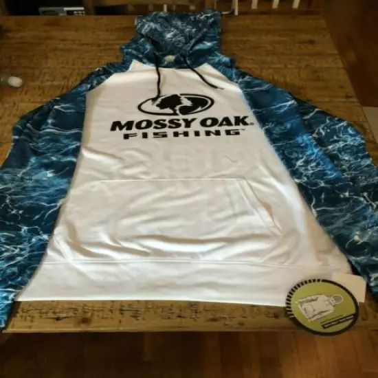 Men or Woman's Mossy Oak Fishing Hoodie & Face Gaiter, XL, Blue and White