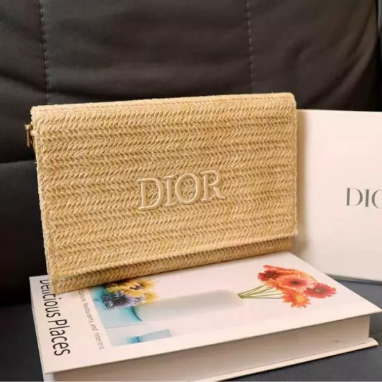 Dior Clutch Christian Pouch Rattan Beige Novelty Clutch 2023 SHIP in stocks