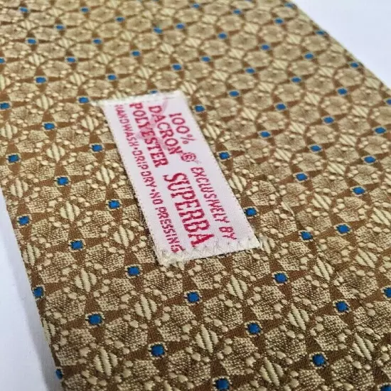 Vintage 50’s Necktie Superba Beige Beautiful Blue Dotted Dacron Polyester Tie