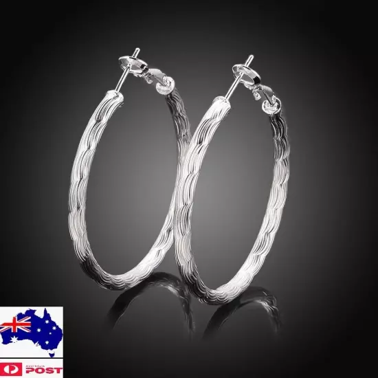 New Stunning Women Girls 925 Sterling Silver E Round Hoop Earrings 