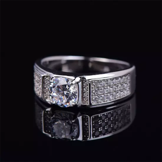 1CT D Color GRA Moissanite Mens Engagement Ring Band Real 925 Sterling Silver