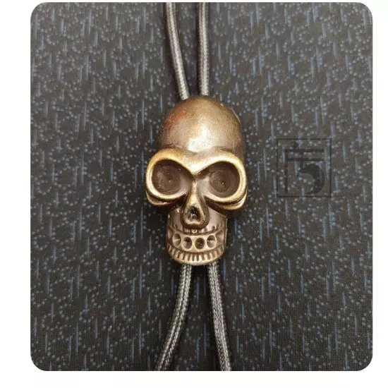 Mens BOLOTie Vintage Bronze Skull Necklace Wedding Alloy Wax Rope Western Cowboy