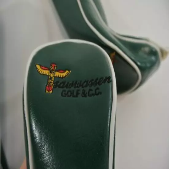 Vintage Golf Club Head Covers Faux Leather Tsawwassen Totem Pole Motif Green