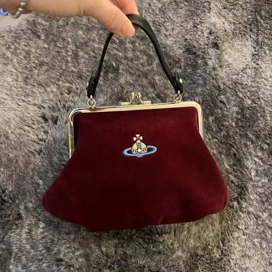 VIVIENNE WESTWOOD Nana Red Velvet GRANNY FRAME CROSSBODY KISSLOCK PURSE